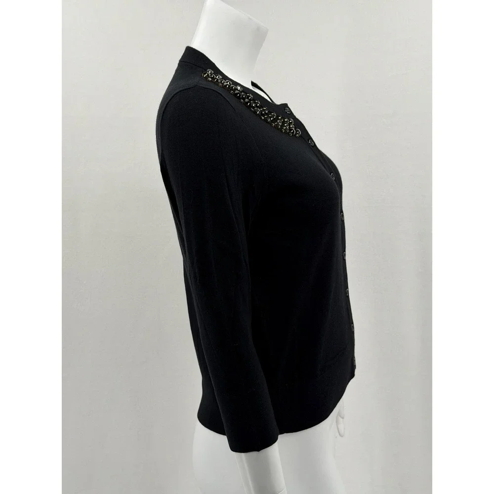 Kate Spade Sweater Womens Medium Black Kati‎ Cardigan Jeweled Collar Knit Preppy